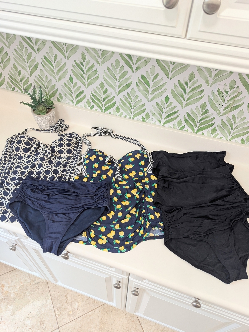 Bundle of Merona Geometric and Lemon Print Tankinis With Extra Bottoms Medium